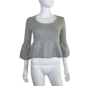 Express Y2K Gray Rabbit Hair & Wool Cropped Fuzzy Peplum Sweater